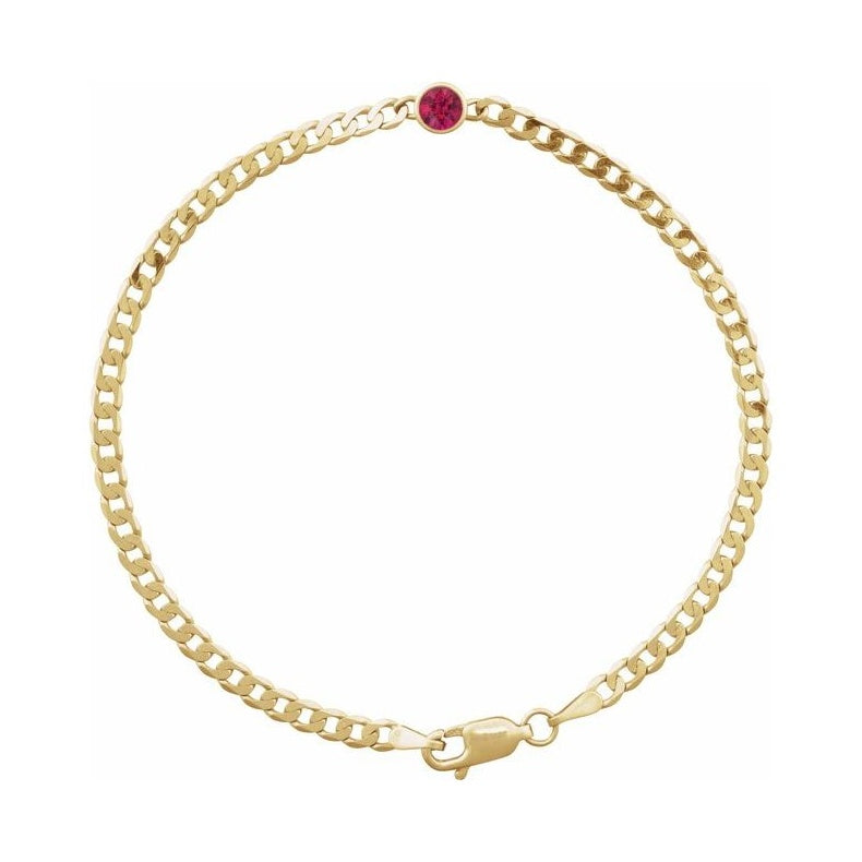 Bezel-Set Solitaire Curb Link Bracelet