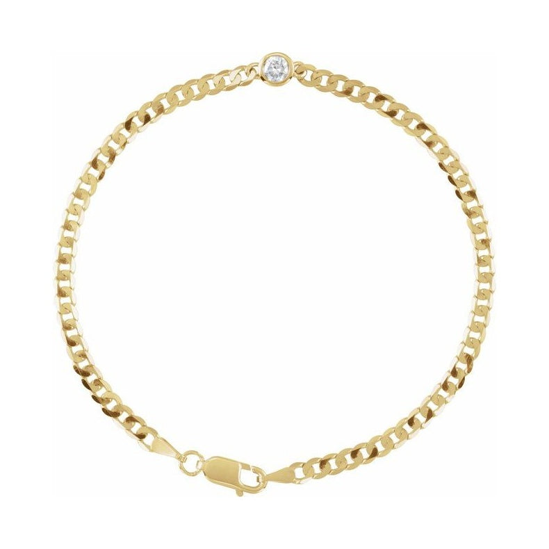 Bezel-Set Solitaire Curb Link Bracelet
