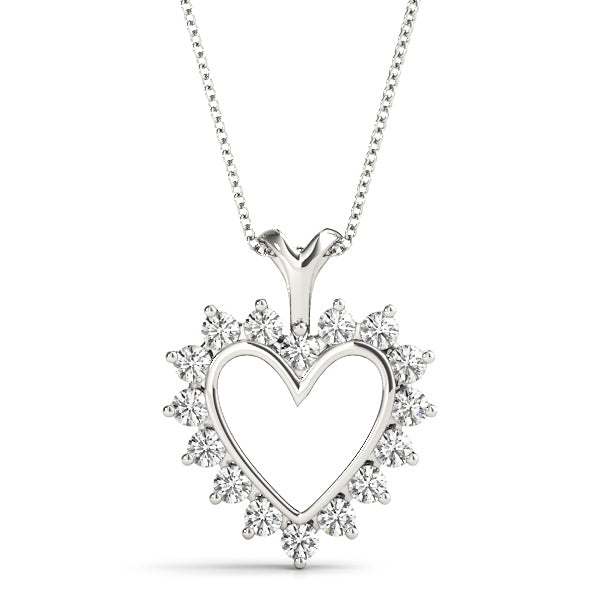 White Gold Diamond Heart Pendant | 16 Stones
