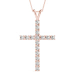 14K Rose Gold Diamond Religious Cross Pendant