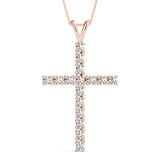14K Rose Gold Diamond Religious Cross Pendant