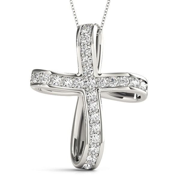 White Gold Diamond Cross Pendant - Religious Jewelry