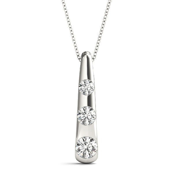 18K White Gold Round Diamond 3-Stone Pendant