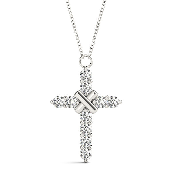 14K White Gold Diamond Cross Pendant