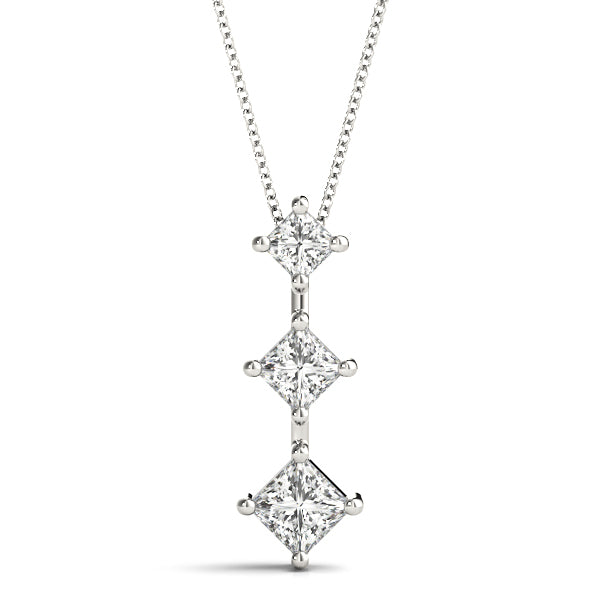 Platinum Square Diamond 3-Stone Pendant