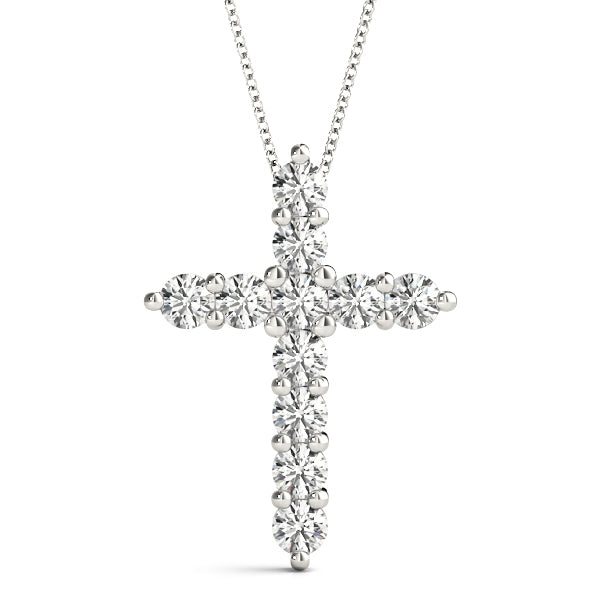 18K White Gold Lab Diamond Religious Cross Pendant