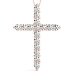 18K Rose Gold Lab Diamond Religious Cross Pendant