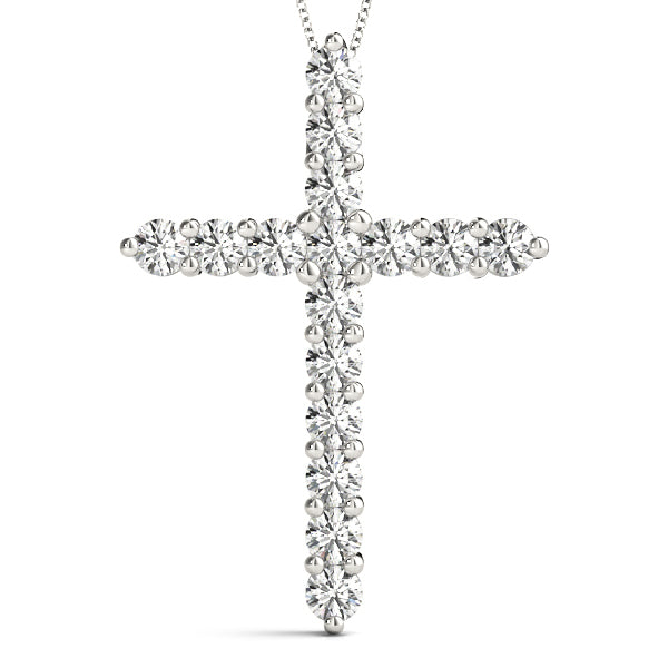 Diamond Religious Cross Pendant - 14K White Gold