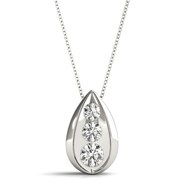 18K White Gold Lab Diamond 3-Stone Pendant
