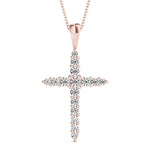 14K Rose Gold Lab Diamond Religious Cross Pendant