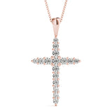 14K Rose Gold Lab Diamond Religious Cross Pendant