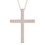 14K Rose Gold Diamond Religious Cross Pendant