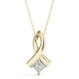 14K Yellow Gold Square Diamond Solitaire Pendant