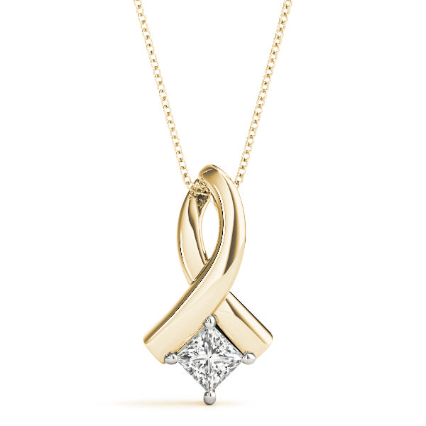 18K Yellow Gold Square Diamond Solitaire Pendant