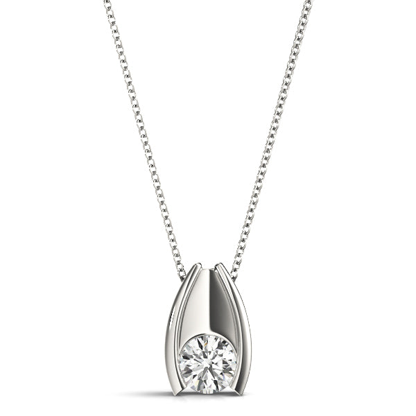 18K White Gold Diamond Solitaire Pendant