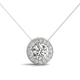 14K White Gold Diamond Halo Pendant