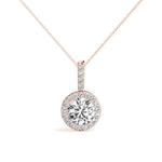 18K Rose Gold Round Diamond Halo Pendant