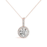 18K Rose Gold Round Diamond Halo Pendant
