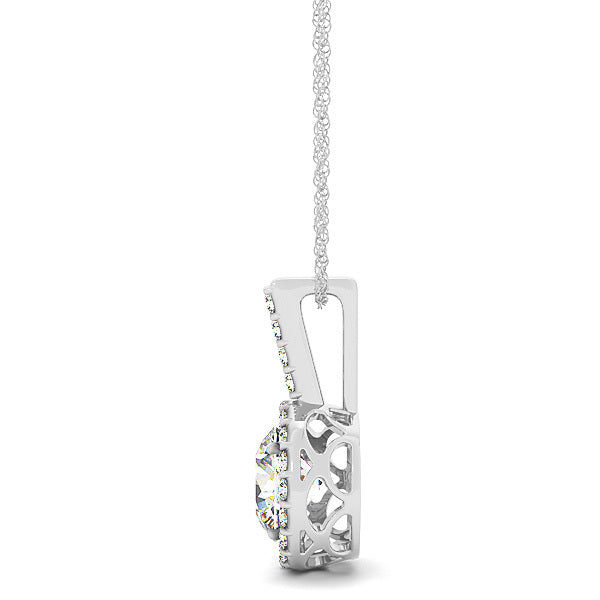 14K White Gold Round Diamond Halo Pendant