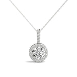 18K White Gold Round Diamond Halo Pendant