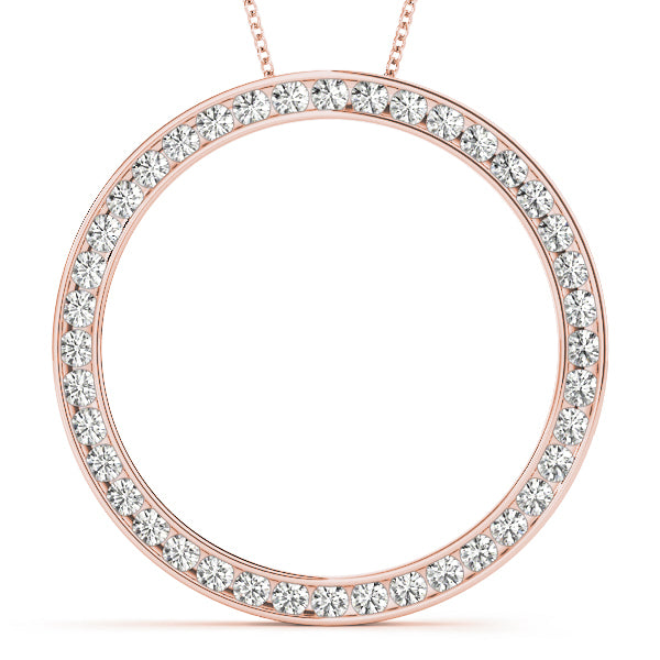 18K Rose Gold Round Diamond Circle Pendant