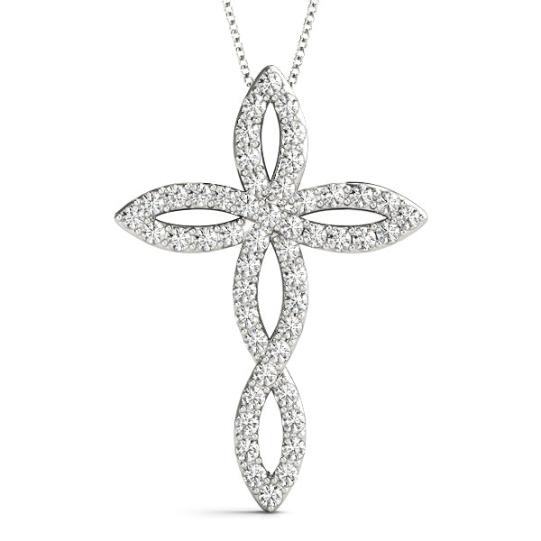 Diamond Religious Cross Pendant - 14K White Gold