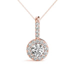 18K Rose Gold Round Diamond Halo Pendant