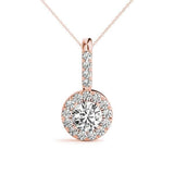 18K Rose Gold Round Diamond Halo Pendant