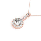 14K Rose Gold Round Diamond Halo Pendant