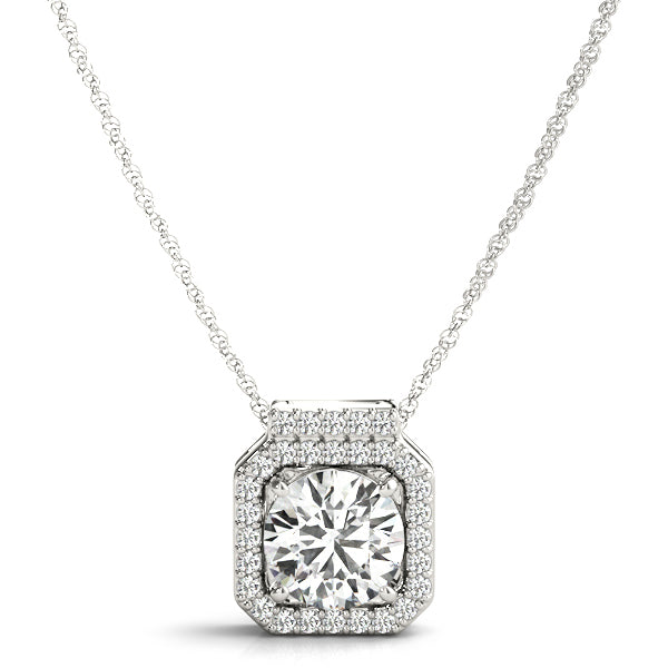 White Gold Round Lab Diamond Halo Pendant