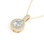 14K Yellow Gold Round Diamond Halo Pendant
