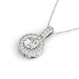 14K White Gold Round Diamond Halo Pendant