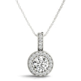 18K White Gold Round Diamond Halo Pendant