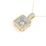 14K Yellow Gold Diamond Halo Square Pendant