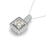 Platinum Diamond Halo Square Pendant