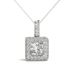 Platinum Diamond Halo Square Pendant