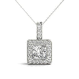 Platinum Diamond Halo Square Pendant