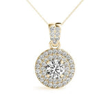 14K Yellow Gold Round Diamond Halo Pendant