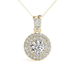 14K Yellow Gold Round Diamond Halo Pendant
