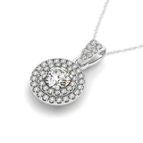 14K White Gold Round Lab Diamond Halo Pendant