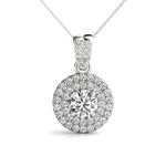 14K White Gold Round Lab Diamond Halo Pendant