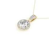 18K Yellow Gold Round Diamond Halo Pendant