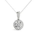 14K White Gold Round Diamond Halo Pendant