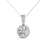 14K White Gold Round Diamond Halo Pendant