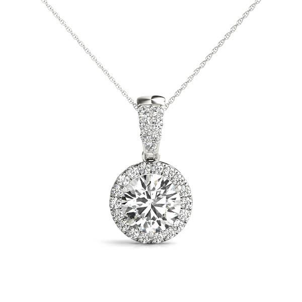 14K White Gold Round Diamond Halo Pendant