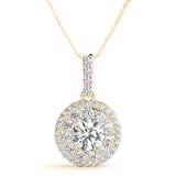 18K Yellow Gold Round Diamond Halo Pendant