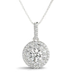 14K White Gold Round Diamond Halo Pendant