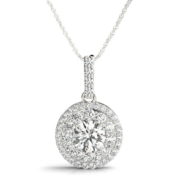 18K White Gold Round Lab Diamond Halo Pendant