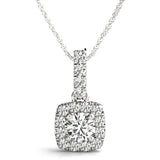 14K White Gold Round Diamond Halo Pendant