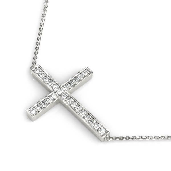 Diamond Religious Cross Pendant - 14K White Gold